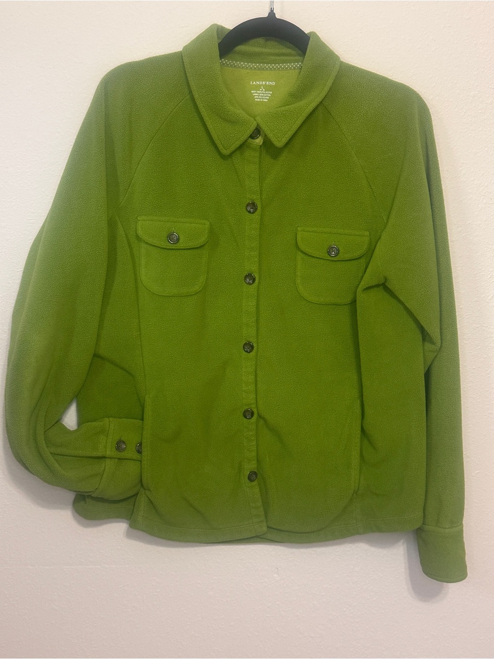 Lands’ End Green Fleece Shirt Jacket Shacket Women’s L 14-16